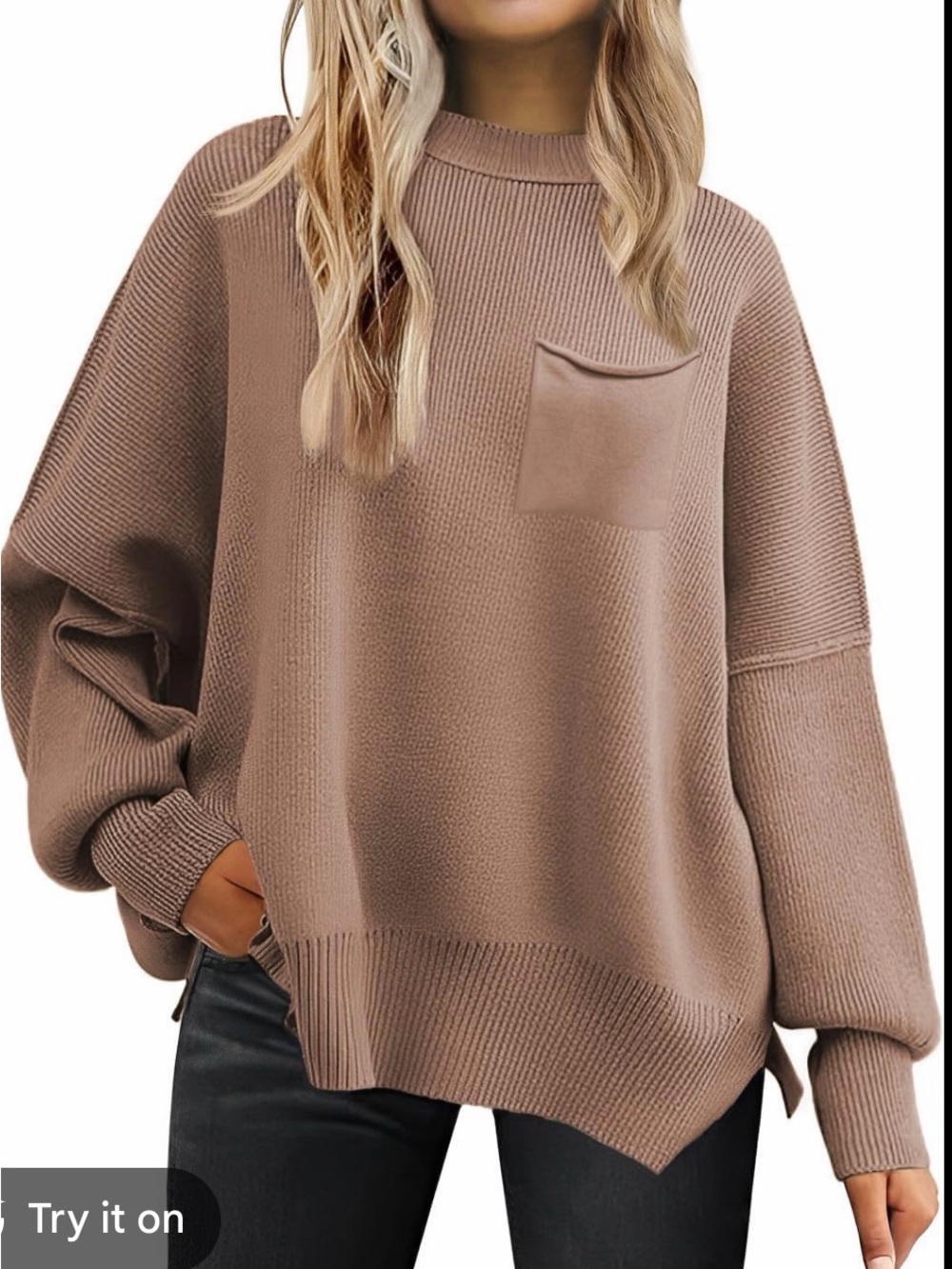 Womens Oversized Pocket Sweater - Taupe